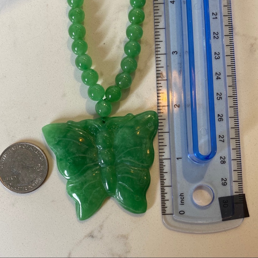 Beautiful Green Jade Carved Butterfly Necklace - Picture 7 of 8